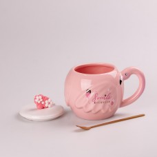 Чашка керамічна Flamingo 500мл з кришкою і ложкою чашки для кави Smile