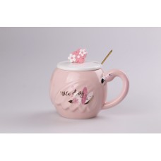 Чашка керамічна Flamingo 500мл з кришкою і ложкою чашки для кави Nice day