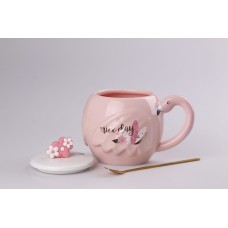 Чашка керамічна Flamingo 500мл з кришкою і ложкою чашки для кави Nice day