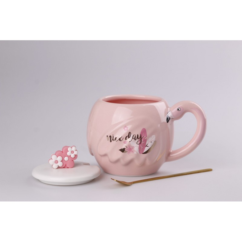 Чашка керамічна Flamingo 500мл з кришкою і ложкою чашки для кави Nice day
