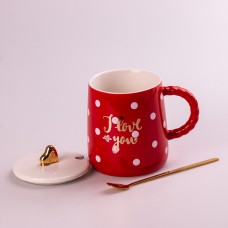 Чашка керамічна Love 400мл з кришкою та ложкою чашка з кришкою Червоний
