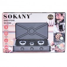 Газова плита настільна 3 конфорки Sokany міні пічка переносна для дачі