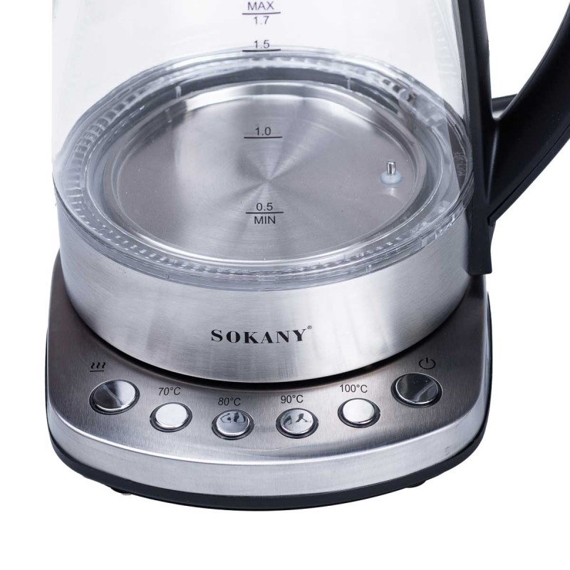 Електрочайник з підсвічуванням Sokany SK-09003 Electric Kettle 2200W 1,7l прозорий чайник