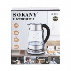 Електрочайник з підсвічуванням Sokany SK-09003 Electric Kettle 2200W 1,7l прозорий чайник