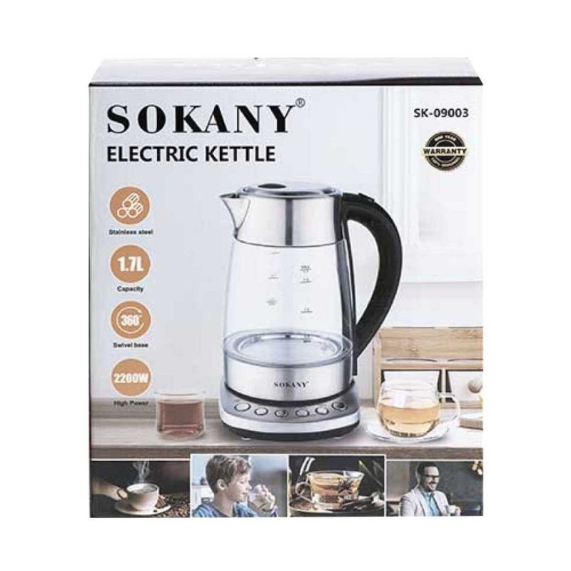 Електрочайник з підсвічуванням Sokany SK-09003 Electric Kettle 2200W 1,7l прозорий чайник