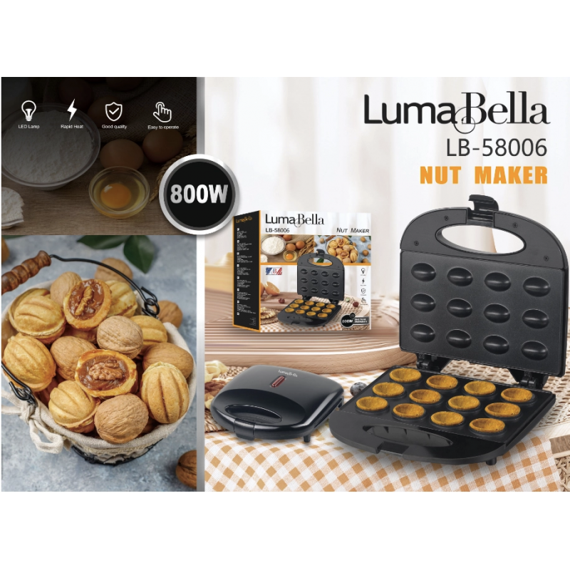 Електрогорішниця Luma Bella вафельниця для 12 горішок 800W горішниця з антипригарним покриттям електро