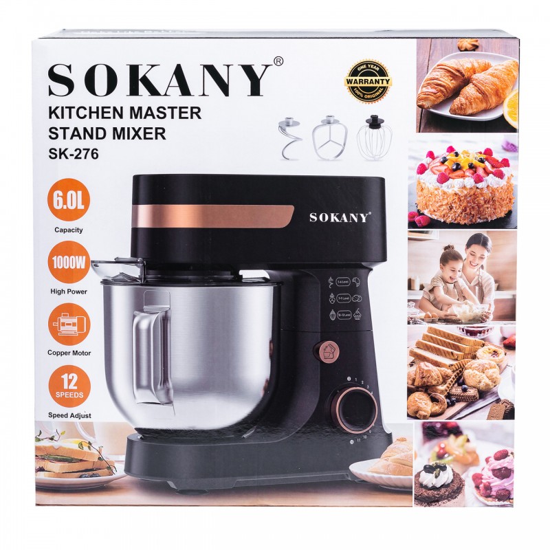 Міксер стаціонарний Sokany SK-276 Kitchen Master Stand Mixer 1000W 6l міксер з чашею