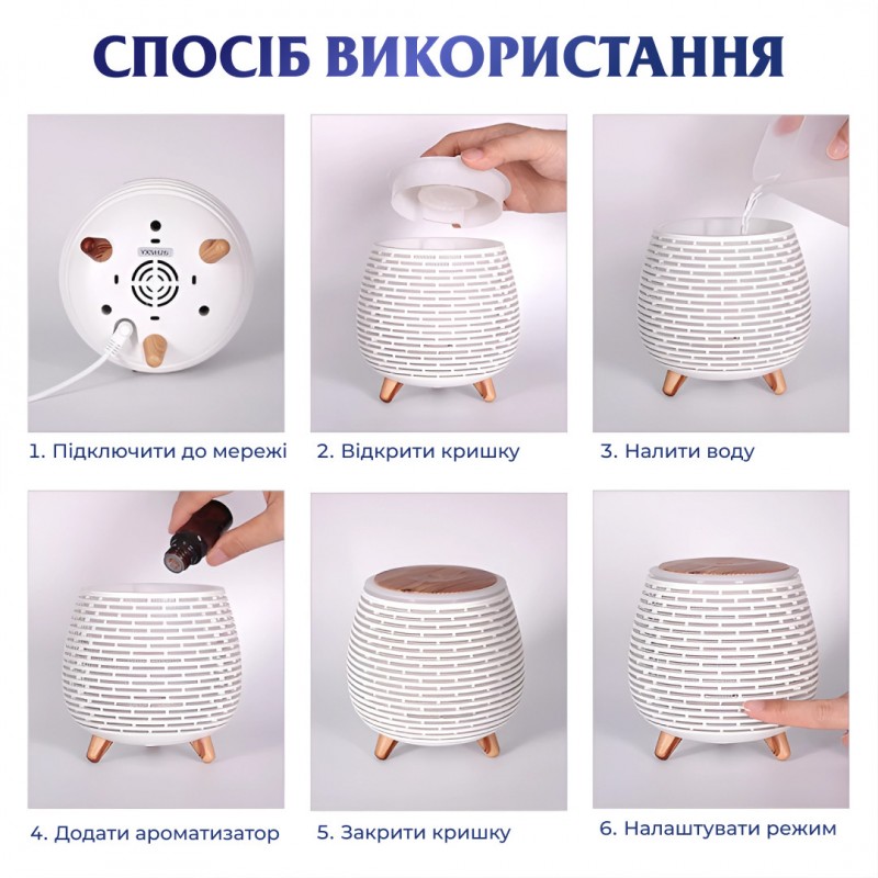 Зволожувач повітря Holdmay Aroma Diffuser 90ml міні зволожувач повітря зволожувачі повітря Білий