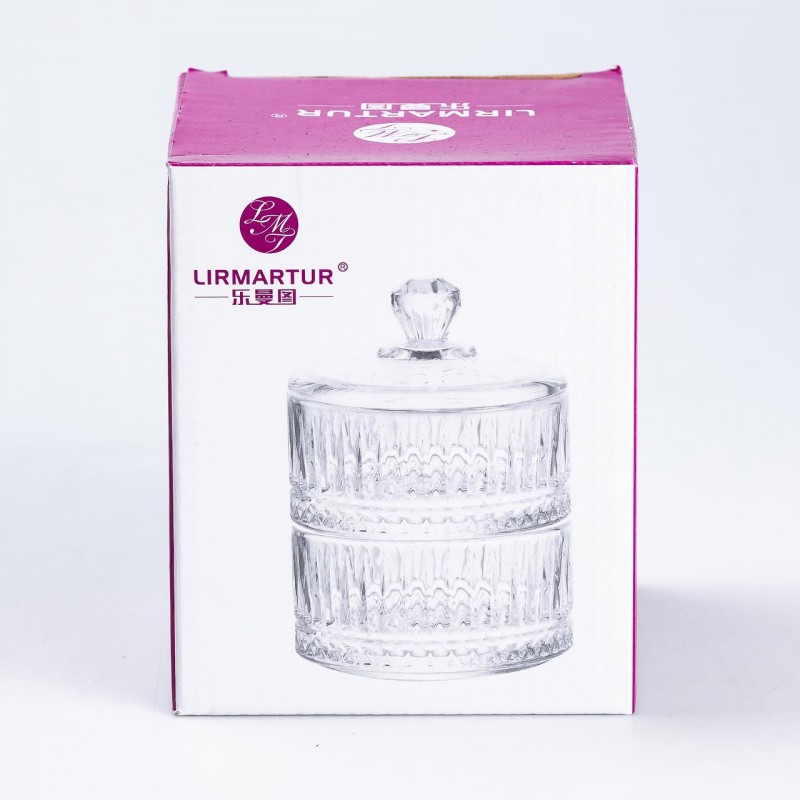 Цукерниця двоярусна 2×300 (мл) скляна з кришкою 15 (см)