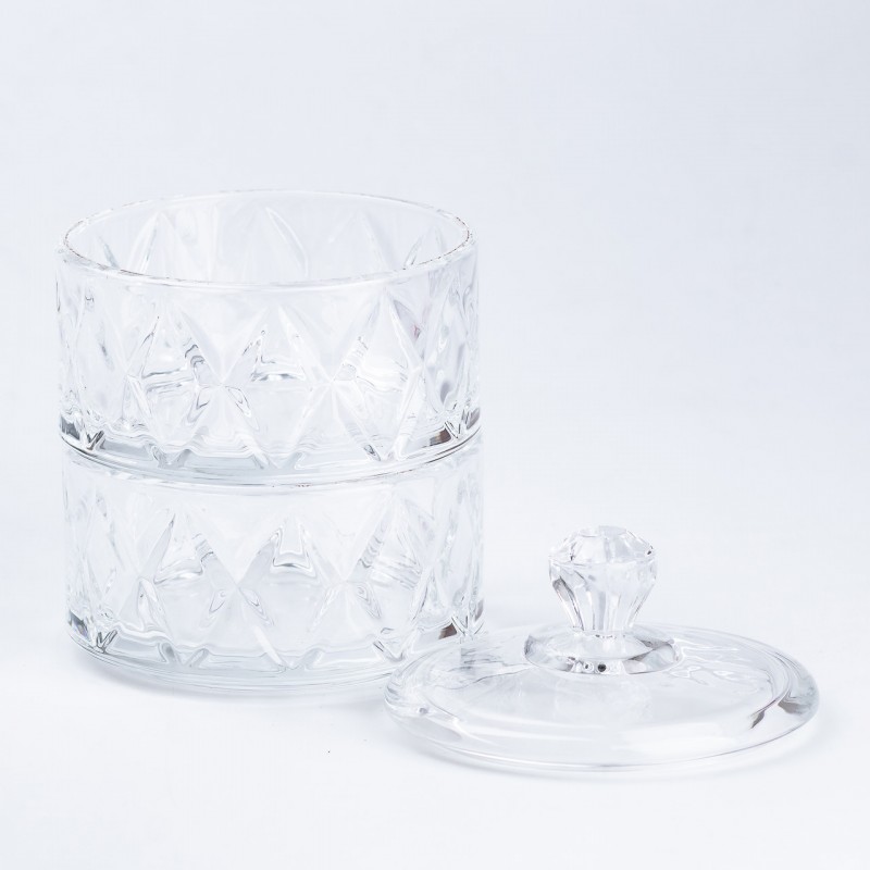 Цукерниця скляна 2 х 300 (мл) з кришкою двоярусна 145 (мм)