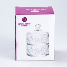 Цукерниця скляна 2 х 300 (мл) з кришкою двоярусна 145 (мм)