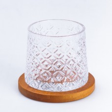 Склянка дзига 300 (мл) склянка для віскі, що крутиться, скляний прозорий з бамбуковою підставкою ромб