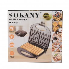 Вафельниця для бельгійських вафель Sokany електровафельниця 800 Вт з антипригарним покриттям на 2 вафлі