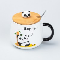 Чашка 450 мл з бамбуковою кришкою та ложкою керамічна Панда "Sleeping"