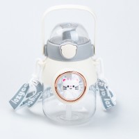 Пляшка для води з трубочкою 820 мл дитяча фляга прозора для напоїв з дозатором ручкою та ремінцем