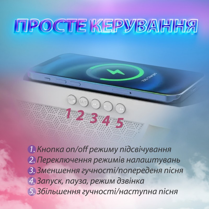 Портативна колонка з підсвічуванням з бездротовою зарядкою Big G Led Wireless Charging Speaker колонка для телефона