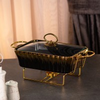 Настільна мармітниця 1 літр марміт прямокутний з підігрівом керамічний для других страв