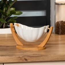 Ваза для фруктів біла керамічна 33×14×16 см на дерев'яній підставці фруктівниця цукерниця