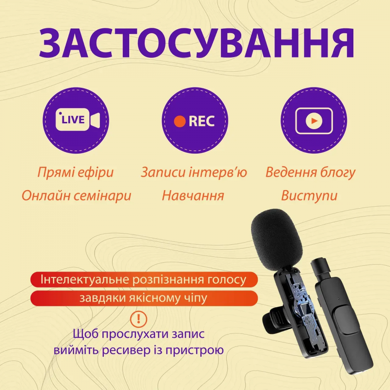 Петличка для телефону бездротова набір 2 шт блютуз мікрофон петличний з шумоприглушенням