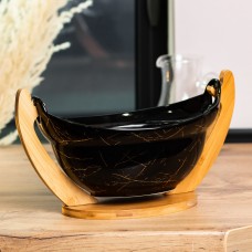 Фруктівниця чорна керамічна 32×18.5×18 см ваза для фруктів на дерев'яній підставці