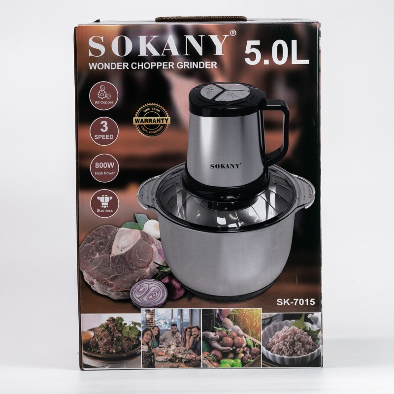 Чоппер подрібнювач 4 леза з чашею на 5 літрів м'ясорубка Sokany