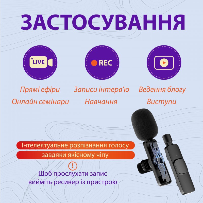 Мікрофон петличний бездротовий мікрофон bluetooth мікрофон петличка