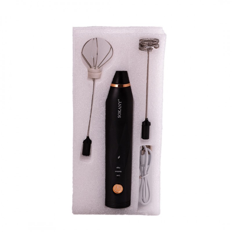Спінювач молока Sokany SK-201A Hand Mixer USB 1200mAh White капучинатор для молока Чорний