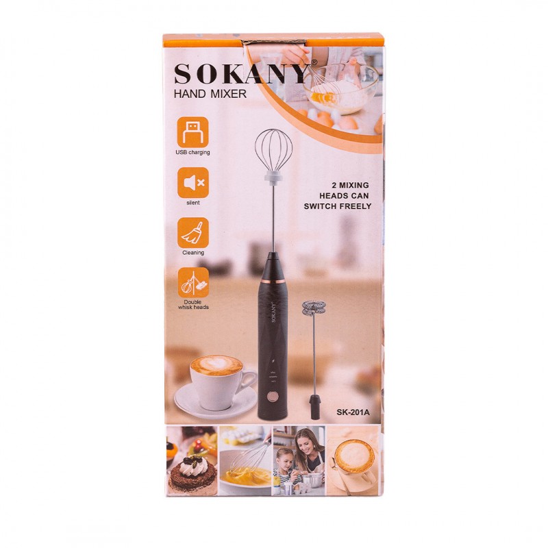 Спінювач молока Sokany SK-201A Hand Mixer USB 1200mAh White капучинатор для молока Чорний