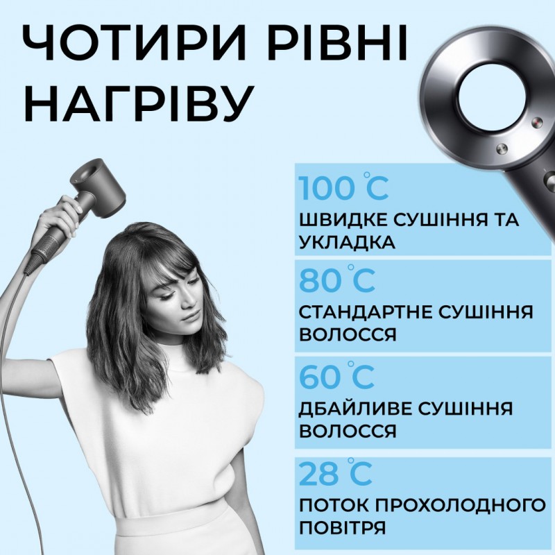 Фен стайлер для волосся Supersonic Premium Magic Hair 3 режими швидкості 4 температури Сірий