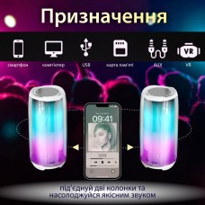 Портативна колонка 8 Вт с підсвічуванням і USB колонка в машину колонка для телефона Білий