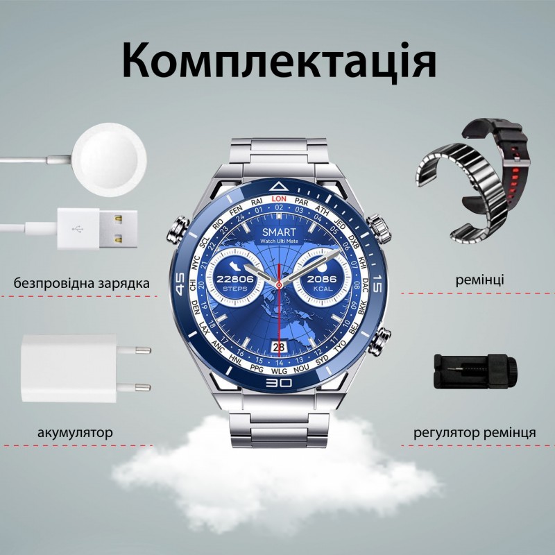 Смарт годинник чоловічі водонепроникні розумні годинники з nfc годинник для вимірювання тиску Сірий
