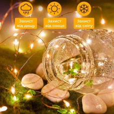 Гірлянда світлодіодна на батарейках GarlandoPro 100LED 10 метрів мідний дріт світлодіодна гірлянда Жовтий