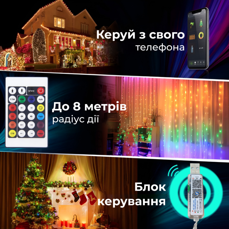 Розумна гірлянда GarlandoPro 1733041ML 200LED 2m Multicolor смарт гірлянда
