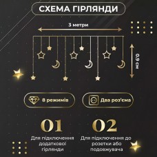 Гірлянда світлодіодна штора GarlandoPro зірка і місяць 108LED 3х0,9 м гірлянда зірка Жовтий