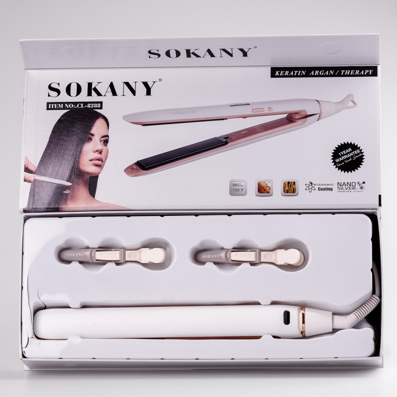 Випрямляч для волосся до 230 градусів Sokany щипці для випрямлення волосся з дисплеєм Білий