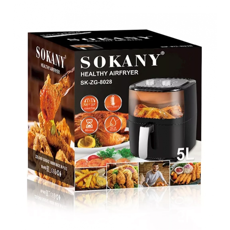 Аерофритниця 5л безмасляна фритюрниця Sokany аерогриль настільний 1400W мультипечі