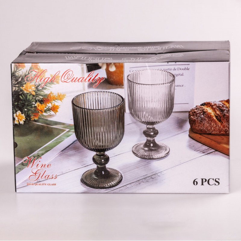Винний келих рифлений фужери для вина келих на низькій ніжці 6 шт Tea Color