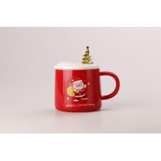 Чашка керамічна Merry Christmas 500мл з кришкою і ложкою чашка з кришкою Червоний