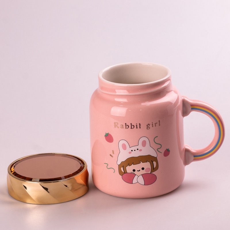 Кухоль керамічний Creative Show Ceramics Cup Cute Girl 420ml кухоль для чаю з кришкою Рожевий