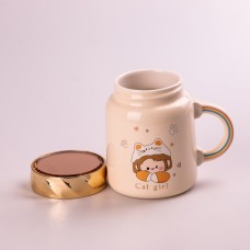 Кухоль керамічний Creative Show Ceramics Cup Cute Girl 420ml кухоль для чаю з кришкою Жовтий