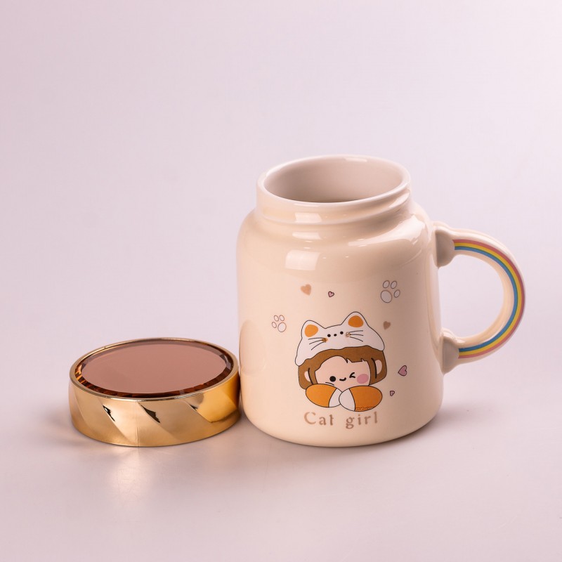 Кухоль керамічний Creative Show Ceramics Cup Cute Girl 420ml кухоль для чаю з кришкою Жовтий