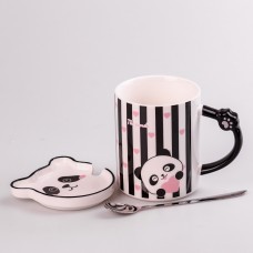 Чашка керамічна The Panda 350мл з блюдцем та ложкою кухоль із блюдцем і ложкою Смужка