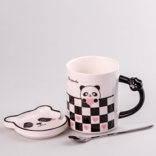 Чашка керамічна The Panda 350мл з блюдцем та ложкою кухоль із блюдцем і ложкою Клітка