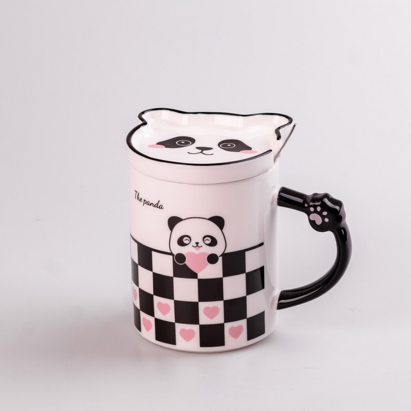 Чашка керамічна The Panda 350мл з блюдцем та ложкою кухоль із блюдцем і ложкою Клітка
