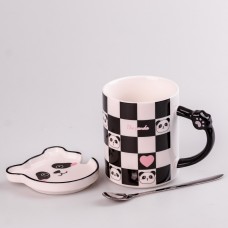 Чашка керамічна The Panda 350мл з блюдцем та ложкою кухоль із блюдцем і ложкою Шахівка