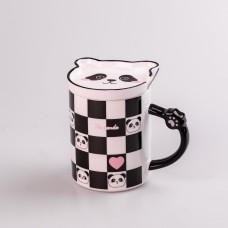 Чашка керамічна The Panda 350мл з блюдцем та ложкою кухоль із блюдцем і ложкою Шахівка