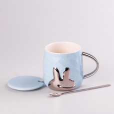 Кухоль керамічний Rabbit 300мл з кришкою та ложкою чашка з кришкою чашки для кави