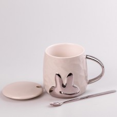 Кухоль керамічний Rabbit 300мл з кришкою та ложкою чашка з кришкою чашки для кави Бежевий
