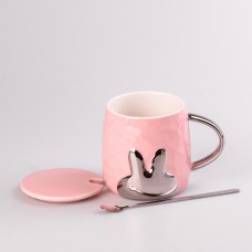 Кухоль керамічний Rabbit 300мл з кришкою та ложкою чашка з кришкою чашки для кави Рожевий