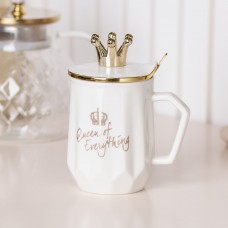 Чашка керамічна Queen of Everything 400мл з кришкою та ложкою чашка з кришкою чашки для кави Білий